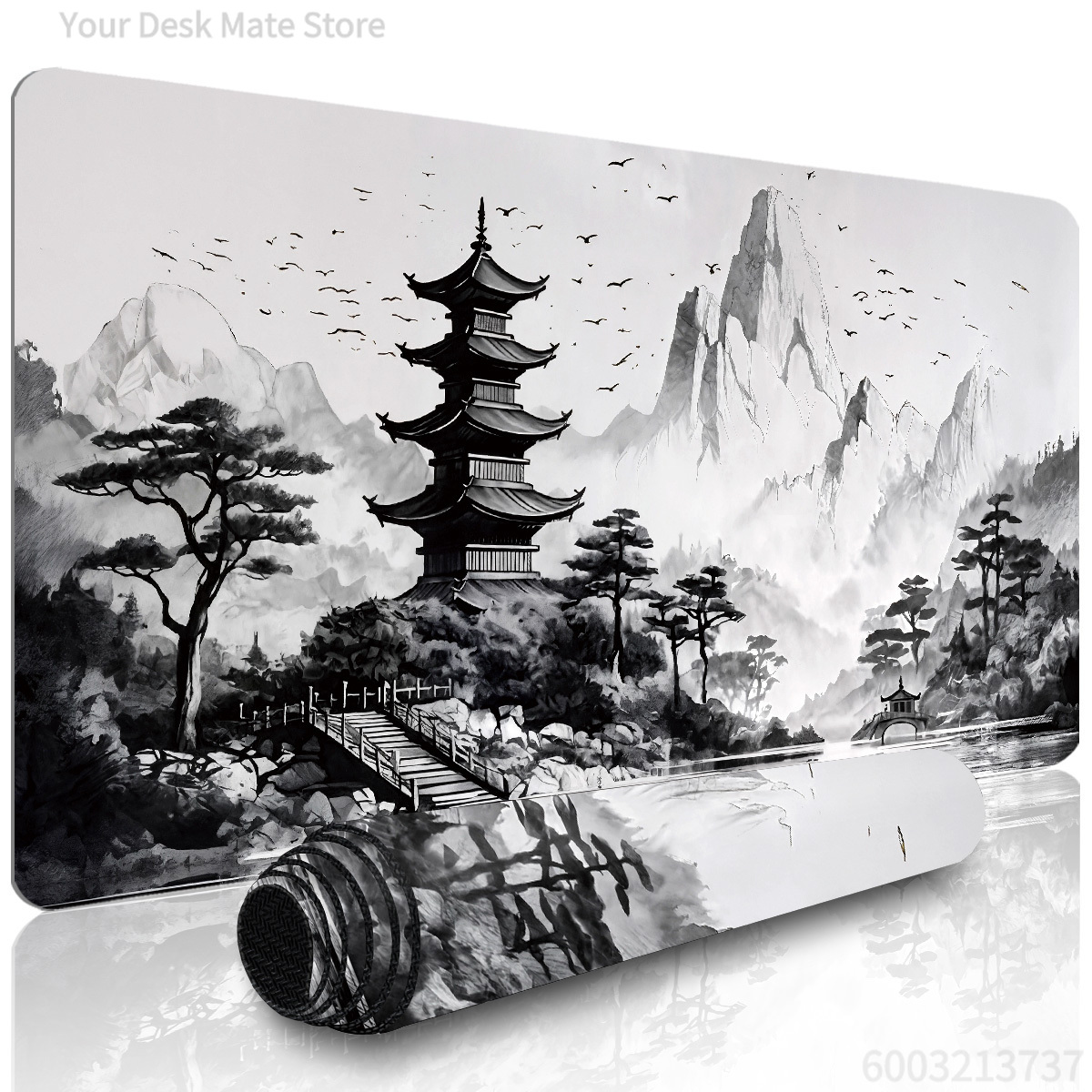Mousepad Xl Extended - Ink Wash Mountain Landscape Design large