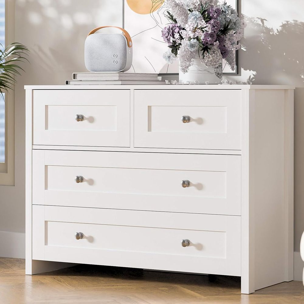Home Office Organization - 40-inch Wide 4-Drawer White Wooden Storage