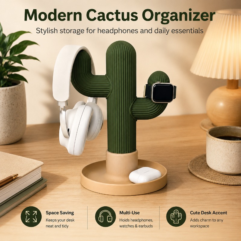 Minimalist Cactus Headset Stan – обзор и цена Home Office Organization