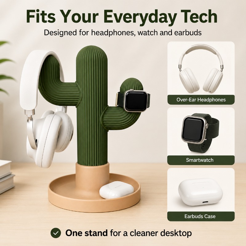 Minimalist Cactus Headset Stan – обзор и цена Home Office Organization