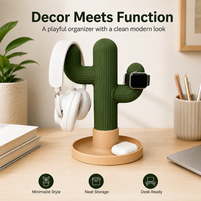 Minimalist Cactus Headset Stan – обзор и цена Home Office Organization